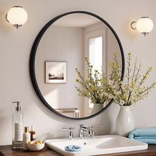 40cm Schwarz Rund Spiegel Dekorative Wandspiegel Bad Wohnzimmer Schminkspiegel