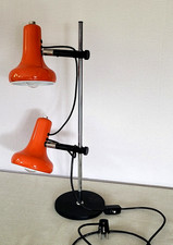 Space Age Halbhohe Steh Lampe Edelstahl Gestell 2 Strahler Schirme Orange 70er