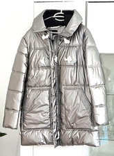 Damen Steppjacke mit Kapuze, warm, silber-metallic, Gr. 40 von Madeleine NEU
