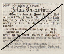 alte Anzeige Asselbrunn 1863, Brunnen Brunnenbau ,wie abgebildet