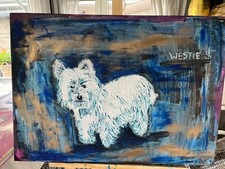 Westhighlandterrier auf blauem