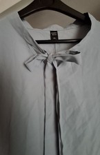 Neu Damenbluse Bluse Gr.5xl Kurzarm Puffärmel Schleife Graublau weichfließend...