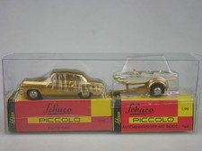 Schuco Piccolo gold/chrome Buick 50 + 764 Autoanhänger mit Boot 1/90 Box 132013