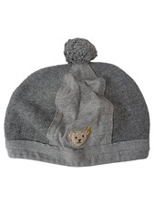STEIFF Kinder Mütze Grau Gr. 53 Bommelmütze Wollmischung Teddy-Applikation