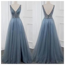 Abendkleid A-Linie Glitzer Reißverschluss Blau Mode Eleganz Abendkleid