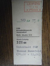 DDR Braunkohlenwerk Ammendorf Halle Zahlungsempfängerabschnitt PSchA Leipzig