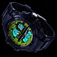 Q&Q by Citizen Herren Armband Uhr Schwarz Grün 10 Atm Analog Digital Chronograph