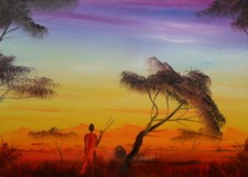 Bild Künstler MASSAi Afrika Savanne Sonne 70x50cm Unikat Malerei Einzelstück