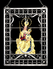 großes altes Zinn Fensterbild Wilhelm Schweizer Madonna mit Kind Marienbild