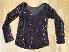 Damen Pailletten Oberteil braun Gr. S langarm elegant festlich Party Shirt
