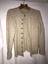 Giesswein Damen Dickes Strick Jacke Neu Gr M 100% Schurwolle Creme Zopfmuster