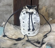 MCM Vintage White Visetos Bucket Bag Mini Beuteltasche Weiß 