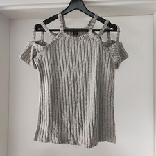 SHEIN schulterfreies Top 36 S grau khaki Shirt Oberteil kurzer Pulli NEU