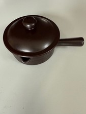 Höganäs Schweden Keramik: kleiner dunkelbrauner Topf.m.Deckel / Sauciere