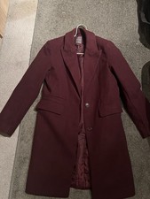 Primark Damen Mantel Jacke Wollmischung Weinrot Knopfverschluss Gr. 34