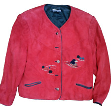 Trachten Leder Jacke "MEICO" Damen Ziegenvelour Gr.42 Rot, Stiekerei Dirndl TOP