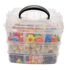 KINDER BASTEL SET AUS HOLZPERLEN IM BOX Basteln Bunte Natur Holz Perlen 1000Stk 