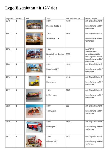 Lego eisenbahnanlage 12v - 12v, set