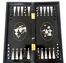 Backgammon/Schach/antik/chines.-engl.hochglanzschwarz/ Abalone- Intarsien/Rarit