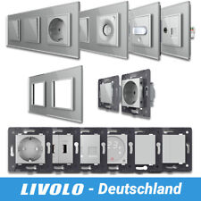 LIVOLO DESIGN GLASRAHMEN TASTER LICHTSCHALTER STECKDOSE USB LAN TV SAT Grau