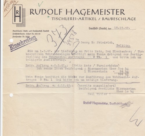 Saalfeld saale brief 1942 - saalfeld/saale,,