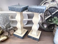 Kerzenleuchter Kerzenständer aus massivem Holz + Metall im Landhaus Shabby