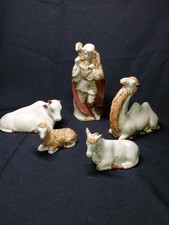 5 Figuren Weihnachtskrippe, Porzellan,Hirte 14cm, Kamel 10cm, Kuh,Esel,Schaf 5cm