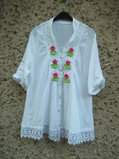 Tunika Patchwork weiß Spitze luftiger Sommerstoff Häkelblumen Unikat