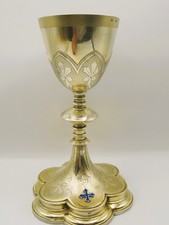 toller Messkelch Frankreich massiv 950 Silber vergoldet emaille