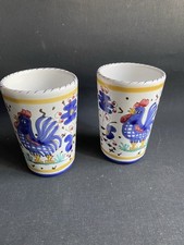 2 x Becher Saftbecher Dipinto a Mano Majolika Deruta Blauer Hahn