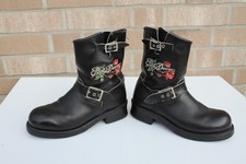 Harley Davidson Damen Biker Motorrad Stiefel Gr. 40 Stickerei Leder Schwarz