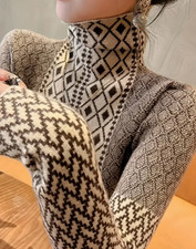 Damen eleganter Hochkragen-Pullover mit geometrischem Muster, Herbstmode, Winter