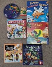 7 Brettspiele Catan + Monopoly Junior, Können Schweine fliegen?  + 4 weitere
