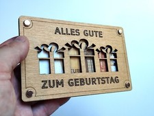 Holz-Geldgeschenk-Karte "Alles Gute zum Geburtstag" – Gravur & Geschenkbox