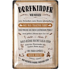 Retro Blechschild DORFKINDER, lustige Schilder mit Sprüchen, Metall 20x30cm