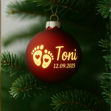 Personalisierte LED Weihnachtskugel 6cm – Name & Datum – Geschenk Taufe/Geburt