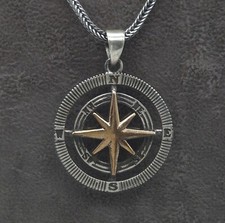 Silber Kompass Kette 55cm Nordstern Maritim Schmuck Herren Damen Geschenkbox