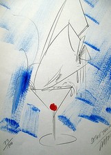 Christian Ludwig ATTERSEE >Sekt You Fc< HANDZEICHNUNG,30x20 SIGNIERT, dat Rahmen