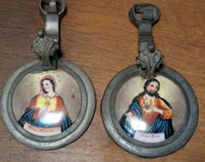 Paar toller Zinn Porzellan Deckel Herz Jesus Maria bemalt  Zinndeckel