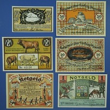 6x Gemeinde Süderbrarup: 50 Pfennig und 1 + 2 Mark 1920 + 1921