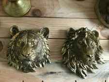 3 D Wanddekoration Wandbild Löwe Löwin Kopf Skulptur Figur  Gold Trends