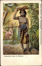 Ak Batavia Jakarta Java Indonesien, Junge Frau, Holz, Barbusig - 10866794
