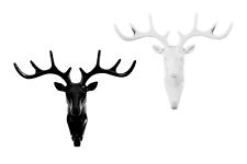 2x Hirschkopf Kleider-Haken Hirsch-Aufhänger Wandhaken Geweih Weiss + Schwarz