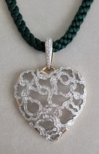 Pierre Lang Anhänger mit grüner Kordelkette, gold, weisse Zirkonia,Blumen Dirndl