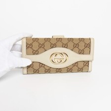 PRE-LOVED Gucci Leather & Canvas Long Portemonnaie Beige