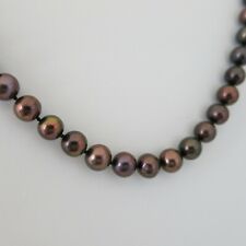 Kette 45cm aus echten Perlen 7,5mm Rund in Tahiti-Schwarz / Braun, 925er Silber