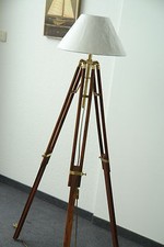 Stativlampe Stehlampe Maritim Stativ Lampe Holz Messing elektrisch E14 NEU
