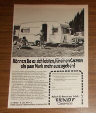 Seltene Werbung FENDT Caravans Wohnwagen - Maßstab für Komfort & Technik 1971