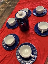 Set DDR Mitropa Kaffee Tee, Teller Kanne duett blau Kreis Geschirr, HO Kantine