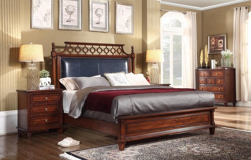 Echtholz bett leder 3tlg - leder, 3tlg.